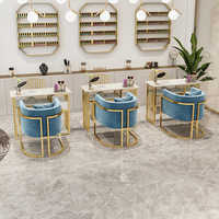 Ensemble Table et Chaises de Manucure Nordique en Fer, Design Moderne en Marbre Double Couche pour Salon de Beauté, Onglerie ou Salon