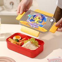 Boîte à lunch bento portable en plastique à double compartiment, anti-fuite, compatible micro-ondes, avec couvercle, motif dinosaure de dessin animé pour étudiants