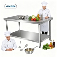 Table de travail en acier inoxydable robuste à 2 niveaux, table de préparation de cuisine avec étagère inférieure réglable pour restaurant, hôtel, cantine