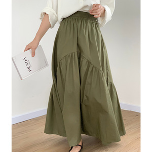 Elegant Olive <strong>Green</strong> Tiered Maxi <strong>Skirt</strong> 100% Cotton Elastic Waist A-Line <strong>Long</strong> <strong>Skirt</strong> for Summer Resort Vacation - Product Image 1