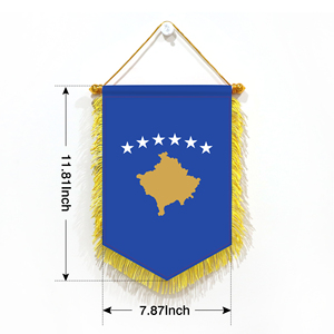 Banderín de satén de Kosovo de 20x30 cm para varios países, con borlas amarillas en los cuatro lados - Product Image 2