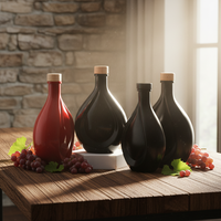 Bouteille en verre pour huile d'olive personnalisée, vert foncé, design unique, forme goutte d'eau, avec bec verseur anti-fuite et bouchon en bois