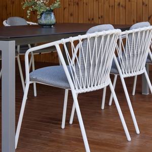 Chaise de salle à manger d'extérieur moderne et minimaliste, structure en métal, siège rembourré, <span class=keywords><strong>fauteuil</strong></span> de patio avec détails en corde tressée - Product Image 4