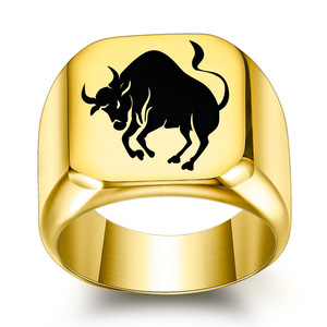 Anillo de Toro de Acero Inoxidable de 18 mm Cuadrado, Joyería de Moda para Hombre, Regalo del Zodiaco Animal - Product Image 1