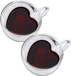 Taza de Café con Logotipo Personalizado, 8.5oz 250ml, Forma de Corazón, Resistente al Calor y Frío, Doble Pared, de Vidrio - Product Image 1