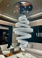Lustre moderne en cristal en spirale pour plafond haut, escalier, suspension LED de luxe en forme d'anneau, hauteur réglable, chrome, pour maison et bureau