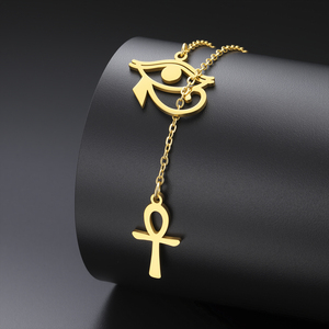 Colgante Ojo de Horus del Antiguo Egipto, collar de acero inoxidable para hombres y mujeres, amuleto cruzado Retro de moda, regalo de joyería - Product Image 1