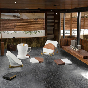 Sous-verres modernes en bois et marbre blanc, tapis et coussinets personnalisés en gros - Product Image 3