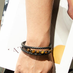 Tiger Eye <b>Beaded</b> <b>Bracelet</b> For <b>Men</b> Adjustable Vintage Style Multi Layered Leather Wrap <b>Bracelet</b> 7.5 8.5 9 Inches Gift Jewelry - Product Image 3