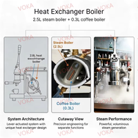 Mesin Espresso Spring Lever, Boiler Uap 2.5L + Boiler Kopi 0.3L, PID 0.1 ° C Precision, Tangki Air 2.5L Terintegrasi