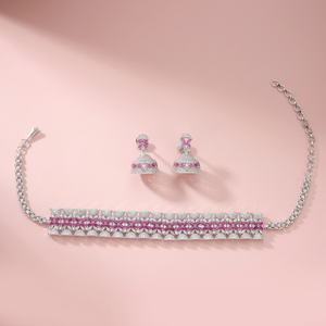 Conjunto de Collar y Aretes con Zirconia en Forma de XOXO para Mujer, Chapado en Rodio, Joyería para Bodas y Fiestas 50162 - Product Image 3