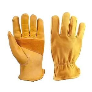 Gloves for Work Yellow Cow Hide Reinforced Palm Leather Working Gloves