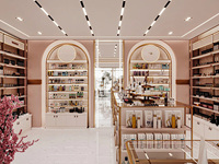 Comptoir de réception personnalisé pour salon de beauté, présentoir cosmétique, comptoir de maquillage LED pour l'aménagement intérieur des magasins de cosmétiques