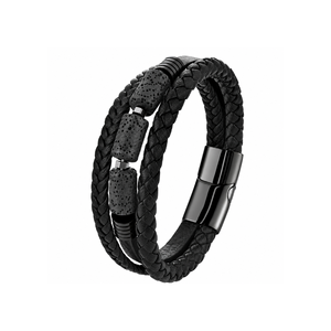 Pulsera de Cuero Trenzado con Piedra Volcánica Nórdica <span class=keywords><strong>para</strong></span> Hombre, Cierre Magnético de Acero Inoxidable, Estilo Vikingo, Hecha a Mano - Product Image 4