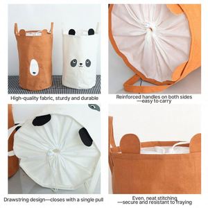 Panier à linge pliable en toile avec cordon de serrage, motif animal mignon, LOGO personnalisable - Product Image 2