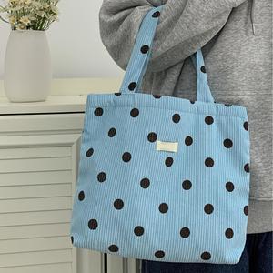 Сумка-ланчбокс из вельвета с полосками и логотипом на заказ, для студентов и работы, с узором в горошек, на молнии, из вельвета, для бенто - Product Image 4