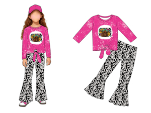 Trẻ Em Toddler Cô Gái Quần Áo Tùy Chỉnh In Đồ Họa Tops Leopard Bò In Bùng Chân Chuông Quần 2PC Mùa Thu Mùa Xuân Quần Áo Bộ Trang Phục - Product Image 4