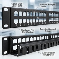 Panneau de brassage vierge non blindé 1U 24 ports, cadre Keystone horizontal vide pour montage en rack 19 pouces, couleur noire CPL-NAU-1U024R-HM