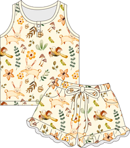 Pijamas de Verano para Bebés de Alta Calidad con Estampado Personalizado, Conjunto de 2 Piezas con Top con Volantes y <span class=keywords><strong>Tirantes</strong></span> para Niñas, Ropa de Dormir de Verano - Product Image 5