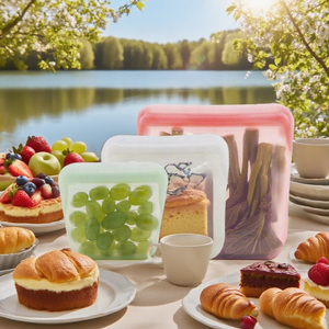 Silicone Zipper Storage Ziplock Fresh Bpa Free 100% Reusable Food Grade Freezer <b>Vegetable</b> <b>Bags</b> Leakproof Snack <b>Bag</b> - Product Image 1