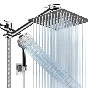 8 Inch Large Square Chrome Polished Rainfall Showerhead High Pressure Adjustable Handheld Shower Head Extension <b>Arm</b> Apartment - Product Image 1