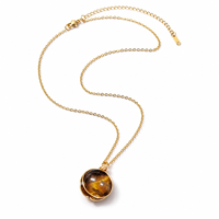 Collier pendentif en œil de tigre naturel enroulé sur fil, bijoux en acier inoxydable pour usage quotidien, cadeau