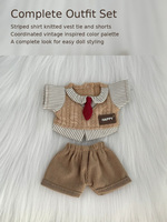 Ensemble de vêtements pour poupée en coton personnalisé 10cm 20cm, chemise rayée vintage, gilet tricoté, cravate, short en velours côtelé, tenue BJD, vente en gros