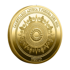 Moneda Conmemorativa del Calendario Azteca del Sol, Chapada en Oro y Plata 3D, Bicolor, Coleccionable de la Antigua Civilización Mexicana - Product Image 2