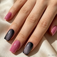 Faux ongles magnétiques de luxe effet œil de chat, rose poudré, forme carrée, couvrance totale, réutilisables, en acrylique, vente en gros