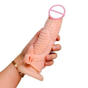7.5英寸可重复使用的阴茎套大阴茎延长避孕套公鸡延长阴茎扩大男性性玩具扩大时间延迟
