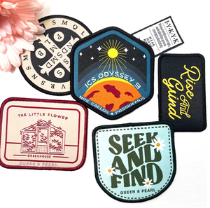 Custom Manufacturer High Quality Logo Text Woven <strong>Patches</strong> <strong>Sew</strong> Iron <strong>on</strong> Back for Clothing Hats With Merrow Border - Product Image 1