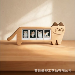 กรอบรูปสี่ช่องรูปแมวการ์ตูนพร้อมฐานตั้งโต๊ะไม้สำหรับเก็บความทรงจำการเติบโตของสัตว์เลี้ยง - Product Image 3