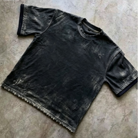 T-shirt Boxy Homme Vintage Délavé à Manches Courtes 100% Coton avec Impression DTG Personnalisée Effet Vieilli et Motif Vieilli Respirant