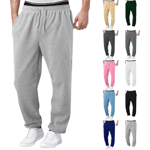 <b>Men's</b> <b>Slim</b> <b>Fit</b> Fleece Lined Sweat pants Elastic Waist Button Decoration Wide Straight Leg Pants Casual Style Flat <b>Joggers</b> Bottom - Product Image 3
