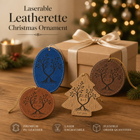 Ornement de Noël en similicuir gravable au laser, décoration de Noël gravable au laser, étiquette suspendue en similicuir double face