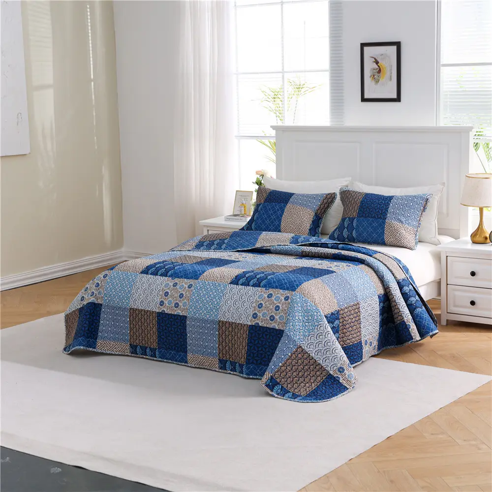 Leaves Floral Cotton Reversible 3pc Quilt Bedding Set, Coverlet, Bedspread with 2 Pillow Shams