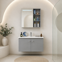 Modernes Badezimmer-Set mit zwei Türen, Keramikwaschbecken und LED-Spiegel, zum wandhängenden Einbau
