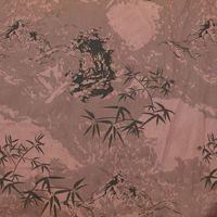 Tissu satiné jacquard à feuilles de bambou bicolore, motif d'inspiration chinoise pour vêtements pour enfants, robes, kimonos, robes de chambre