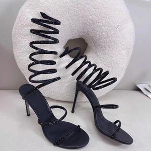 Sandalias de tendencia de moda de verano para mujer, nuevo estilo, ajustadas, sexis, con punta abierta, tacón alto, cinta enrollada tipo serpiente, tacón alto fino con estilo - Product Image 3