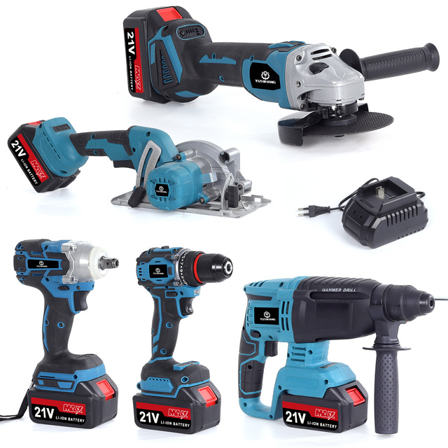 APTS11 High Quality Cordless Power Combo Kit 5-Piece 21V Brushless Impact Wrench Electric Hammer Lithium Battery Stainless OEM