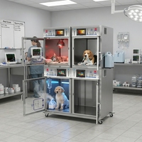 Cage vétérinaire ICU en acier inoxydable 304, chambre d'oxygénothérapie multifonctionnelle pour animaux, équipement d'hôpital vétérinaire