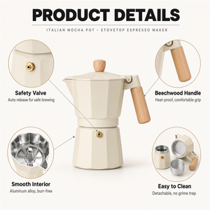 Kingze Classic 150ml 300ml Aluminium Moka Pot Portable Business Espresso Cafetière pour Home Office Stovetop Moka Maker - Product Image 5
