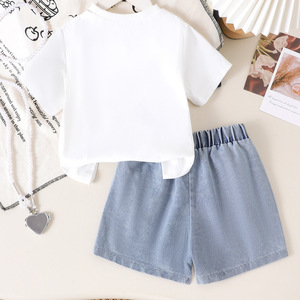 Nuovo Set Estivo 2025 <span class=keywords><strong>per</strong></span> Bambine: <span class=keywords><strong>Top</strong></span> a Maniche Corte + Pantaloncini in Denim <span class=keywords><strong>per</strong></span> 4-7 Anni - Product Image 3