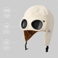 Chapeau d'aviateur tricoté chaud pour enfants avec logo personnalisé, cache-oreilles et lunettes, coupe-vent, pour l'extérieur
