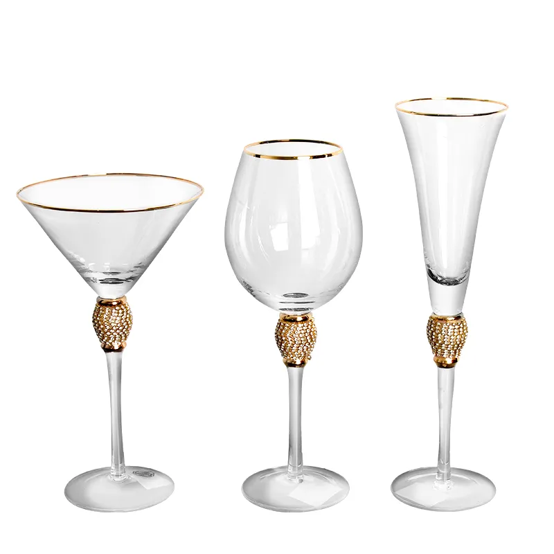 coloured vintage gold wine glasses red personalized with gold rim/metal gold and sliver decoration