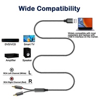 Câble répartiteur coaxial USB 2.0 Type A mâle vers double RCA mâle, stéréo HiFi, plaqué or, pour haut-parleurs TV