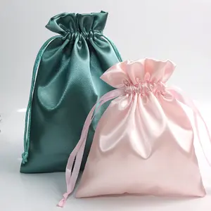 Satin Hair Bag Silk Satin Bags Custom Logo Hair Extensions Dust Makeup Cloth Gift Packaging Drawstring Wig Hair Satin Bag Lash Bags