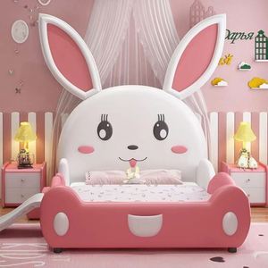 เตียงนอนเด็กหญิงรุ่น Princess Rabbit Slide ปี 2025 ดีไซน์หรูหรา โครงไม้เนื้อแข็ง หุ้มผ้าฝ้าย ลายน่ารักสไตล์การ์ตูน สำหรับห้องเด็กผู้หญิง - Product Image 6
