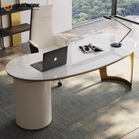 Luxe Moderne E1 MDF Rock Dalle Top Ordinateur Ensemble de bureau Table de bureau en noir blanc Home CEO Mobilier de bureau avec panneau Style Bois