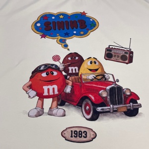 T-shirt da uomo oversize con stampa <span class=keywords><strong>cartoon</strong></span> M&M's, <span class=keywords><strong>vintage</strong></span> 1983, grafica retrò, in cotone pesante lavorato a maglia 220g, casual, con personaggi - Product Image 3